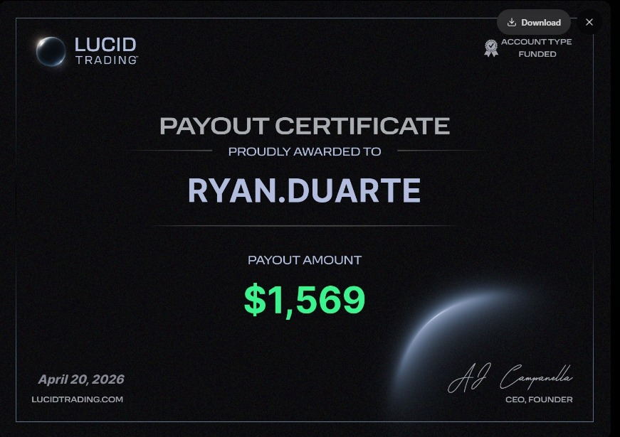 Payout $1,569 — Lucid Trading funded account